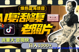 火热的蓝海项目，AI复活修复老照片，流量大，变现快，一天赚1000的教程资料